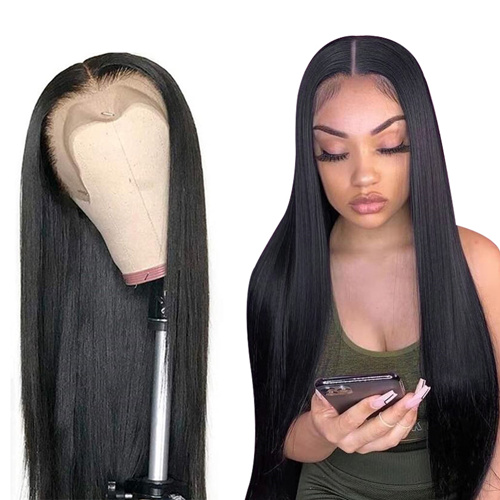 HUMAN HAIR WIGS 13 X 4 LACE FRONT WIGS VIRGIN STRAIGHT WAVE WIG #1B ...